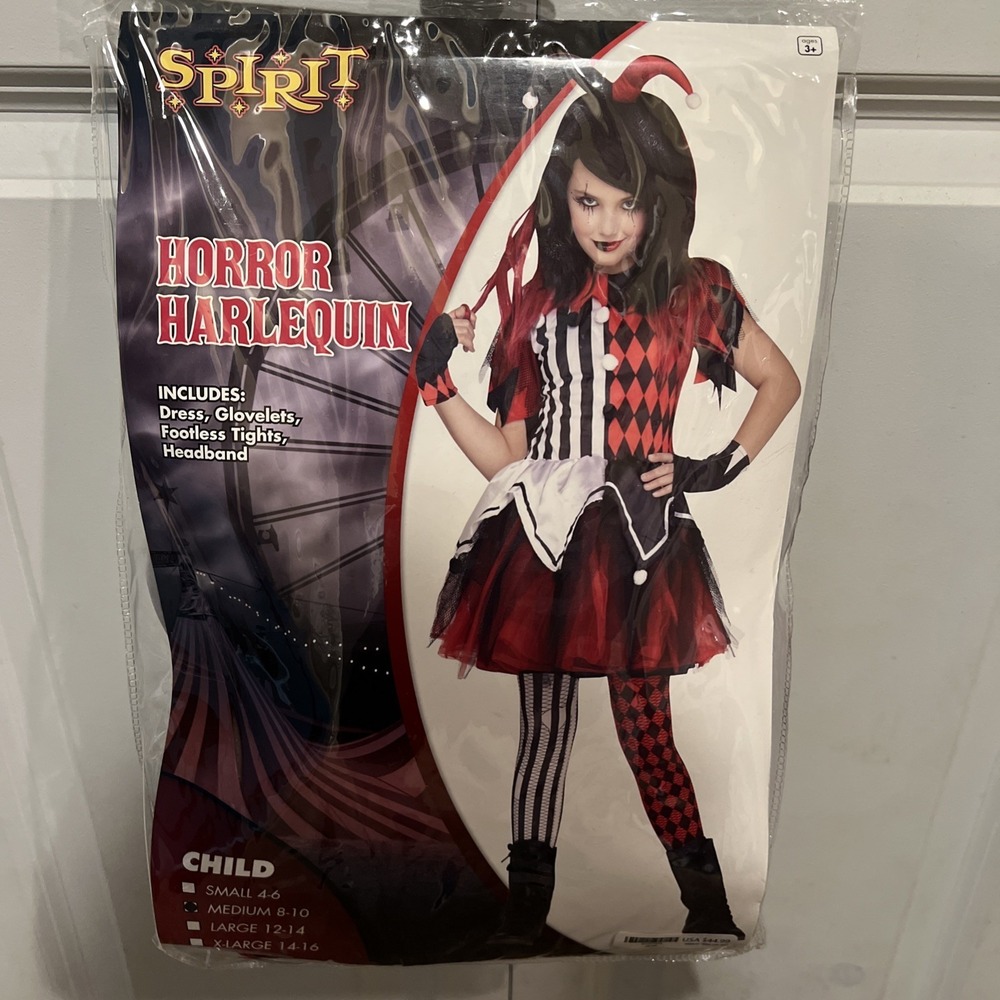 Spirit Horror Harlequin Costume Child Medium 8-10 Inc: Dress 1-Glove Footless